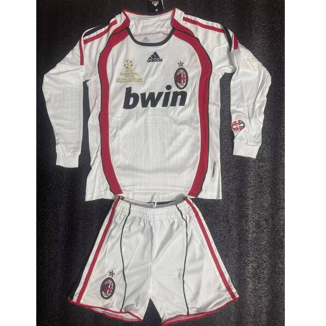 AC Milan 2006/07 Away Kids Retro Long Sleeved Soccer Kits Youth Shirt + Shorts