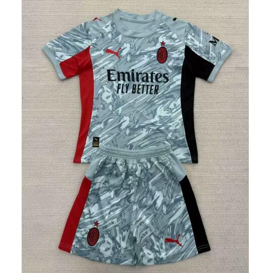 AC Milan 2025/26 Goalkeeper Kids Blue Soccer Kits Children Shirt + Shorts