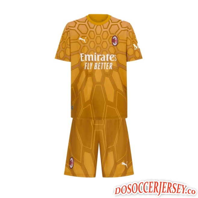 AC Milan 2026/27 Goalkeeper Kids Gold Soccer Kits Team Shirt + Shorts