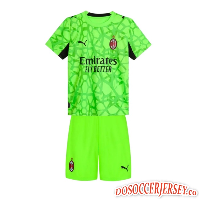 AC Milan 2026/27 Goalkeeper Kids Green Soccer Kits Team Shirt + Shorts