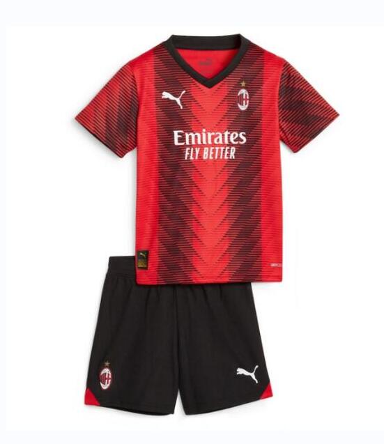 AC Milan 2023/24 Home Kids Soccer Kits Children Shirt + Shorts
