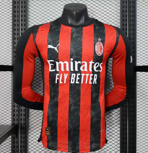 AC Milan 2025/26 Home Match Version Long Sleeve Shirt Soccer Jersey