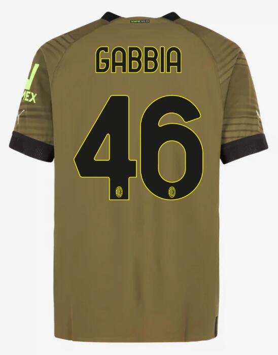 AC Milan 2022/23 Third 46 GABBIA Shirt Soccer Jersey