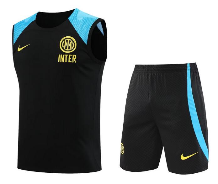 Inter Milan 2023/24 Black Blue Vest Training Uniforms (Shirt+Shorts)