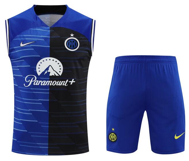 Inter Milan 2023/24 Blue Black Vest Training Uniforms (Shirt+Shorts)