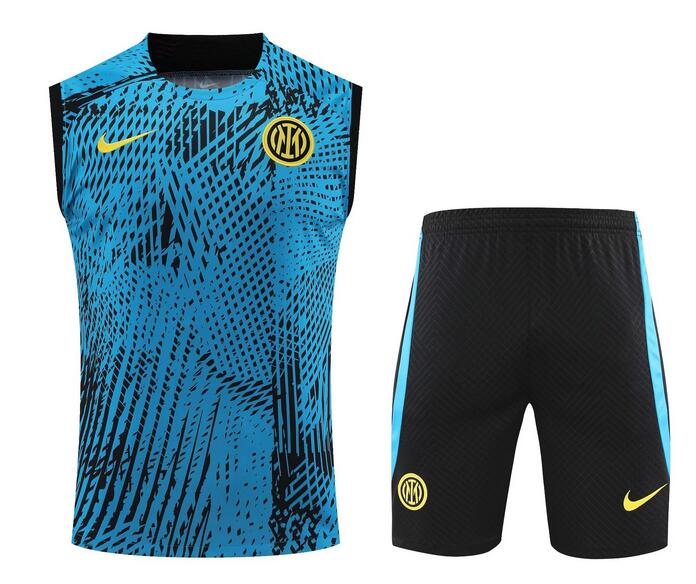 Inter Milan 2023/24 Blue Black Vest Training Uniforms (Shirt+Shorts)