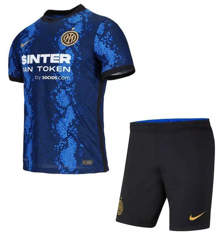 Inter Milan 2021/22 Home Kids Soccer Kit Children Shirt And Shorts
