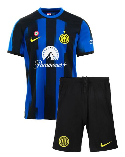 Inter Milan 2023/24 Home Kids Soccer Kit Children Shirt And Shorts