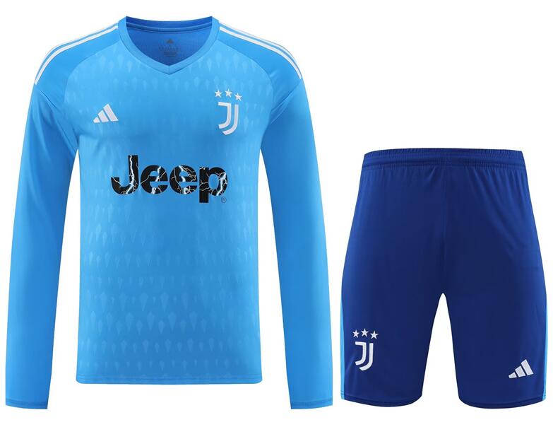 Juventus 2023/24 Goalkeeper Blue Long Sleeved Uniforms (Shirt+Shorts)