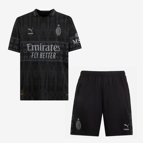 AC Milan 2023/24 Fourth Kids Black Soccer Kits Children Shirt + Shorts