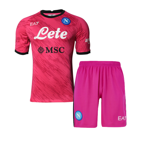 Napoli 2022/23 Pink Goalkeeper Kids Soccer Kit Children Shirt and Shorts