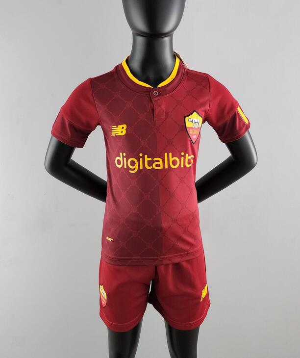 AS Roma 2022/23 Home Kids Soccer Jersey Kits Children Shirt And Shorts