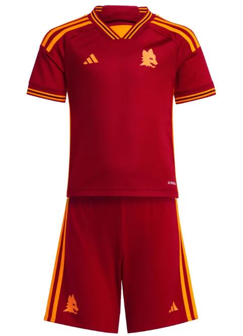 AS Roma 2023/24 Home Kids Soccer Jersey Kits Children Shirt And Shorts