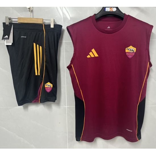 Roma 2025/26 Red Training Vest Uniforms (Shirt+Shorts)
