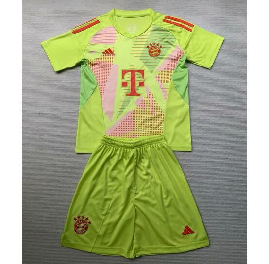 Bayern Munich 2024/25 Goalkeeper Kids Green Soccer Team Kit Children Shirt + Shorts