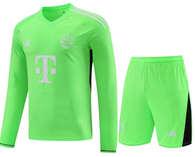 Bayern Munich 2023/24 Goalkeeper Green Long Sleeved Uniforms (Shirt+Shorts)
