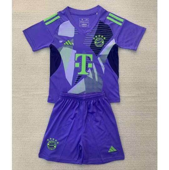 Bayern Munich 2024/25 Goalkeeper Purple Kids Soccer Team Kit Children Shirt + Shorts