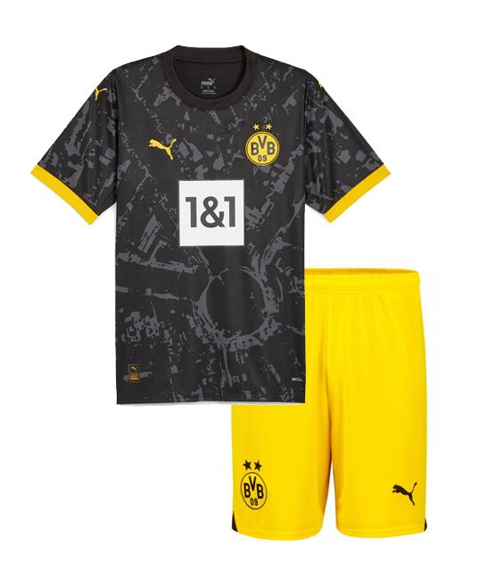 Borussia Dortmund 2023/24 Away Kids Soccer Kit Children Shirt and Shorts