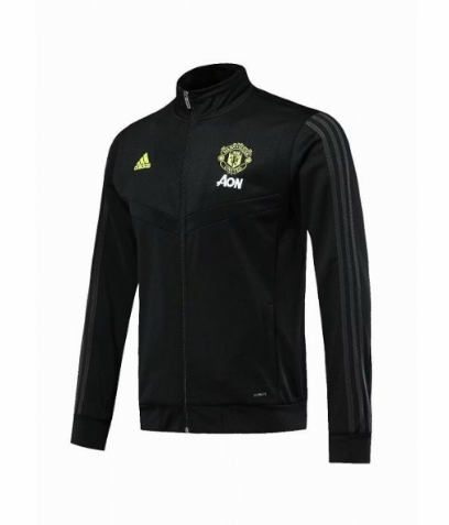 Manchester United 2019/20 Black Training Jacket Top Yellow Logo
