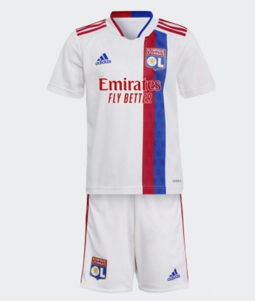Olympique Lyonnais 2021/22 Home Kids Soccer Suit Children Shirt And Shorts