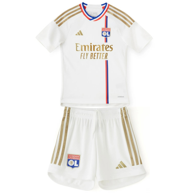 Lyon 2023/24 Home Kids Soccer Kits Children Shirt And Shorts