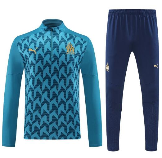 Marseilles 2024/25 Cyan Texture Training Suits (Sweatshirt+Trouser)