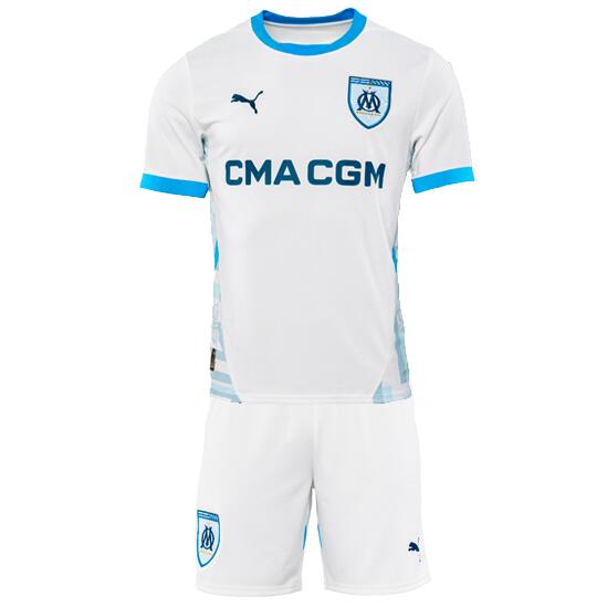 Olympique de Marseille 2024/25 Home Kids Soccer Kit Children Shirt And Shorts