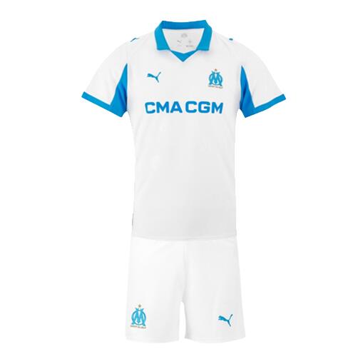 Olympique de Marseille 2025/26 Home Kids Soccer Kit Children Shirt And Shorts