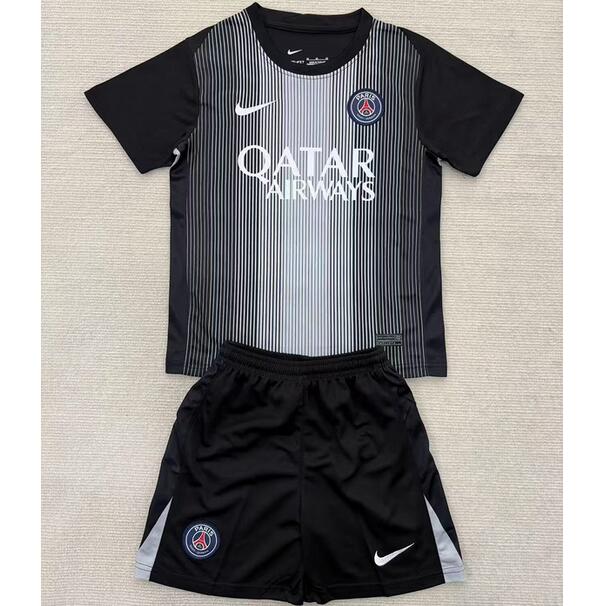 PSG 2025/26 Goalkeeper Kids Black Soccer Kit Children Shirt + Shorts