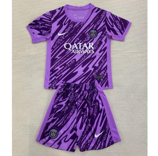 PSG 2024/25 Goalkeeper Purple Kids Soccer Jersey Kit Children Shirt + Shorts