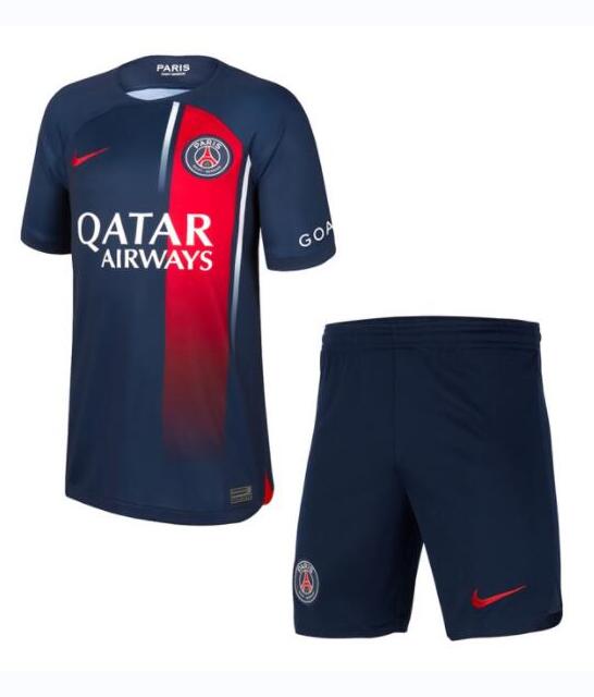 PSG 2023/24 Home Kids Soccer Jersey Kit Children Shirt + Shorts