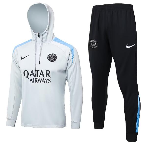 PSG 2024/25 White Blue Training Suit (Hoodie Sweatshirt+Trouser)