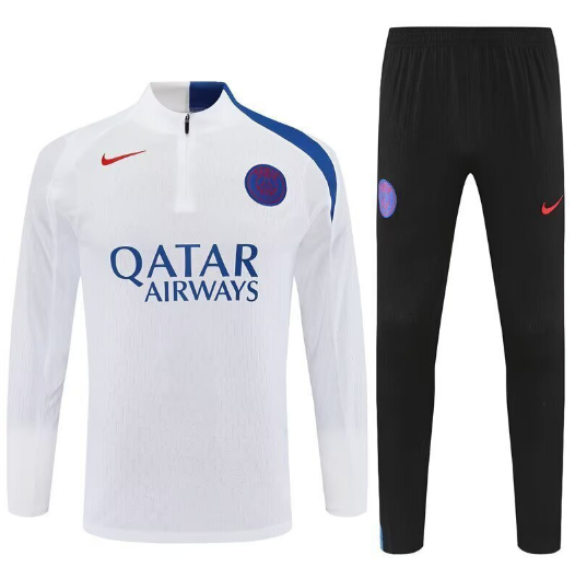 PSG 2025/26 White Blue Training Suit (Sweatshirt+Trouser)