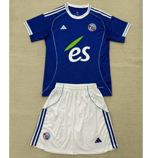 Strasbourg 2025/26 Home Kids Soccer Kits Children Shirt And Shorts