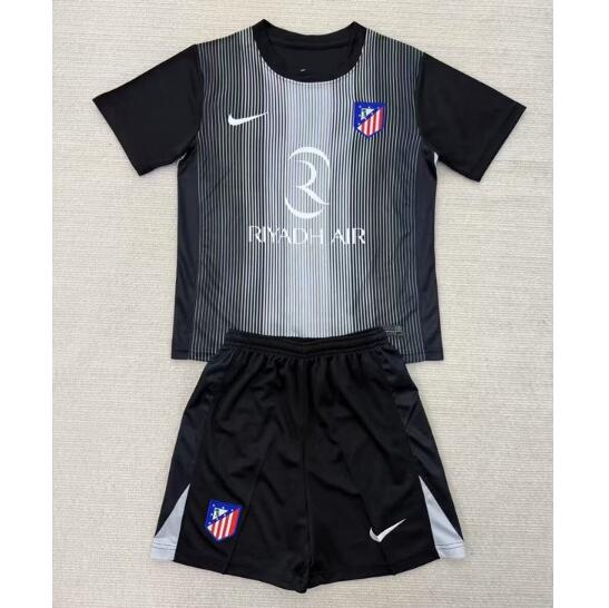 Atletico Madrid 2025/26 Goalkeeper Kids Black Kit (Shirt+Shorts)