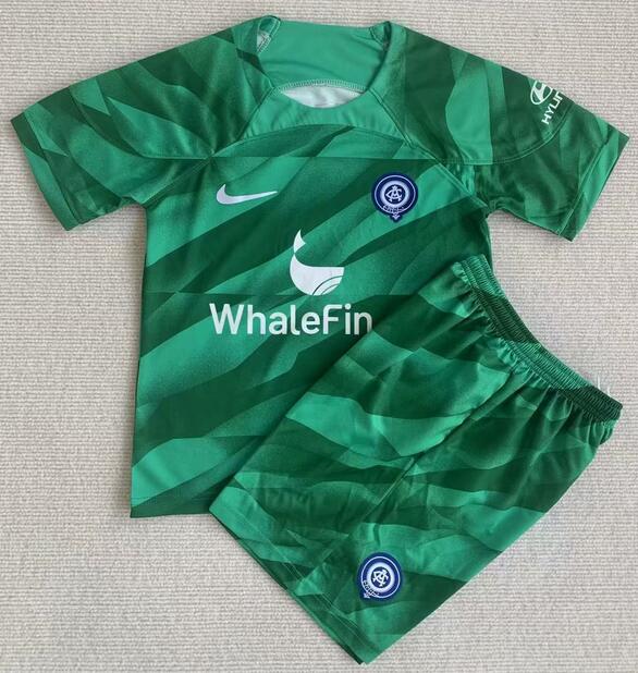 Atletico Madrid 2023/24 Anniversary Kids Green Goalkeeper Soccer Kit Children Shirt and Shorts