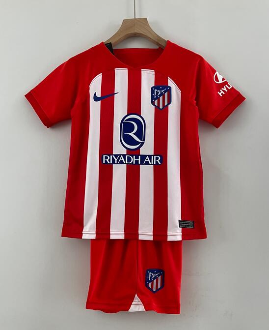 Atletico Madrid 2023/24 Home Kids Soccer Kit Children Shirt and Shorts