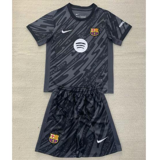 Barcelona 2024/25 Goalkeeper Kids Black Soccer Kits Children Shirt + Shorts