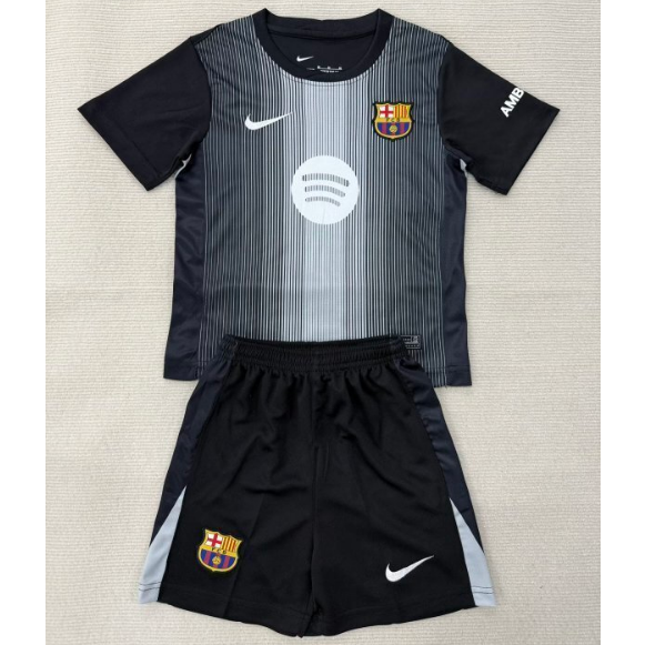 Barcelona 2025/26 Goalkeeper Kids Black Soccer Kits Children Shirt + Shorts