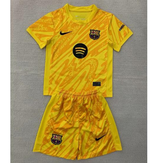 Barcelona 2024/25 Goalkeeper Kids Yellow Soccer Kits Children Shirt + Shorts