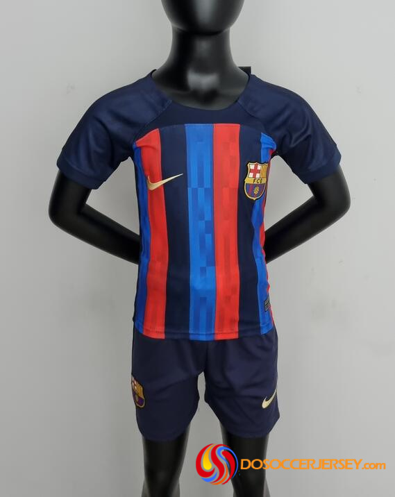 Barcelona 2022/23 Home Kids Soccer Kits Children Shirt + Shorts
