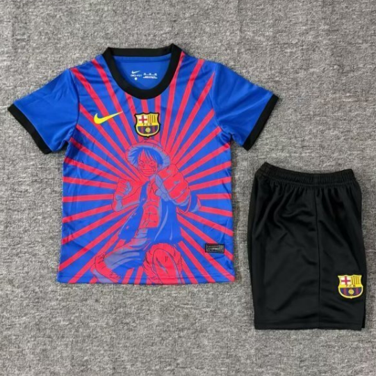 Barcelona 2025/26 Luffy Special Kids Soccer Kits Children Shirt + Shorts