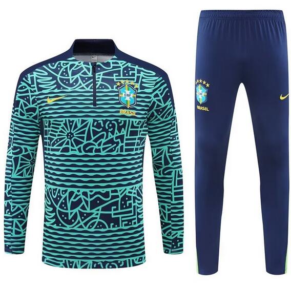 Brazil 2024/25 Navy Green Training Suits (Sweatshirt+Trouser)