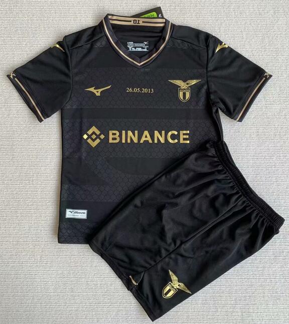 Lazio 2023/24 Anniversary Kids Black Soccer Jersey Kit Children Shirt + Shorts