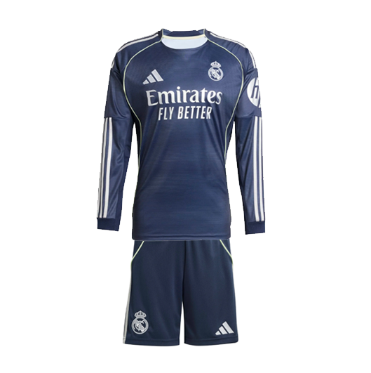 Real Madrid 2025/26 Away Kids Long Sleeve Soccer Kits Children Shirt + Shorts
