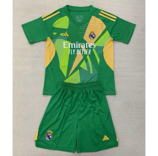 Real Madrid 2024/25 Goalkeeper Green Kids Soccer Kits Children Shirt + Shorts
