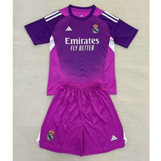 Real Madrid 2025/26 Goalkeeper Kids Purple Soccer Kits Children Shirt + Shorts