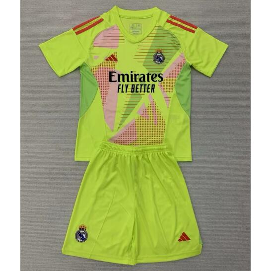 Real Madrid 2024/25 Goalkeeper Yellow Kids Soccer Kits Children Shirt + Shorts