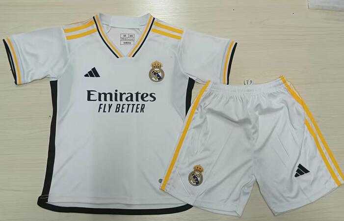 Prediction Real Madrid 2023/24 Home Kids Soccer Kit Children Shirt + Shorts