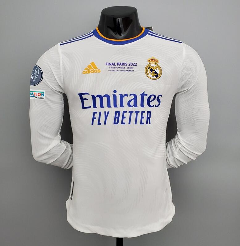Real Madrid 2021/22 Home UCL Final Game Long Sleeved Match Version Shirt Soccer Jersey With Patch